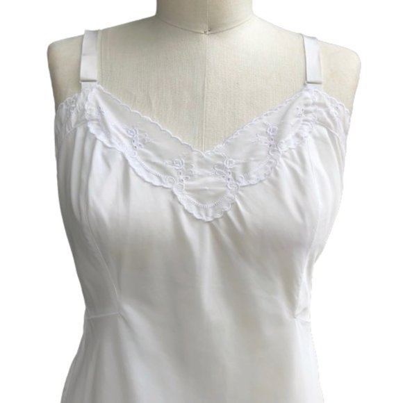 Vintage 50s BARBIZON Contura Tafredda Full Slip Dress Lingerie White Size 15 S/M - Picture 4 of 14